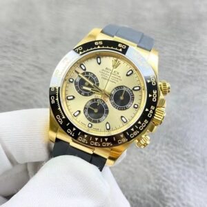 Rolex Daytona 40mm 126518LN Yellow Gold Oysterflex Champagne Black Dial Watch
