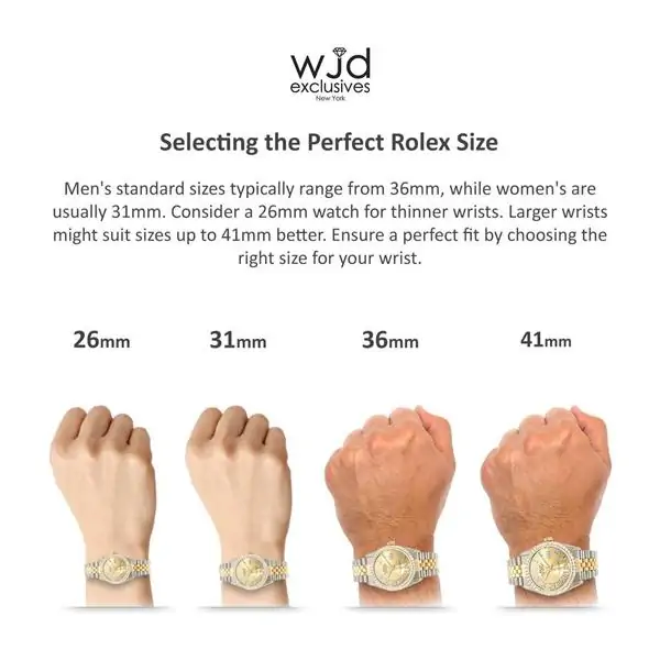 Rolex watch size comparison on different wrist sizes